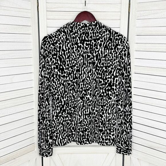 Calvin Klein Animal Print Button Front Shirt Blouse Black White XS - Picture 9 of 13